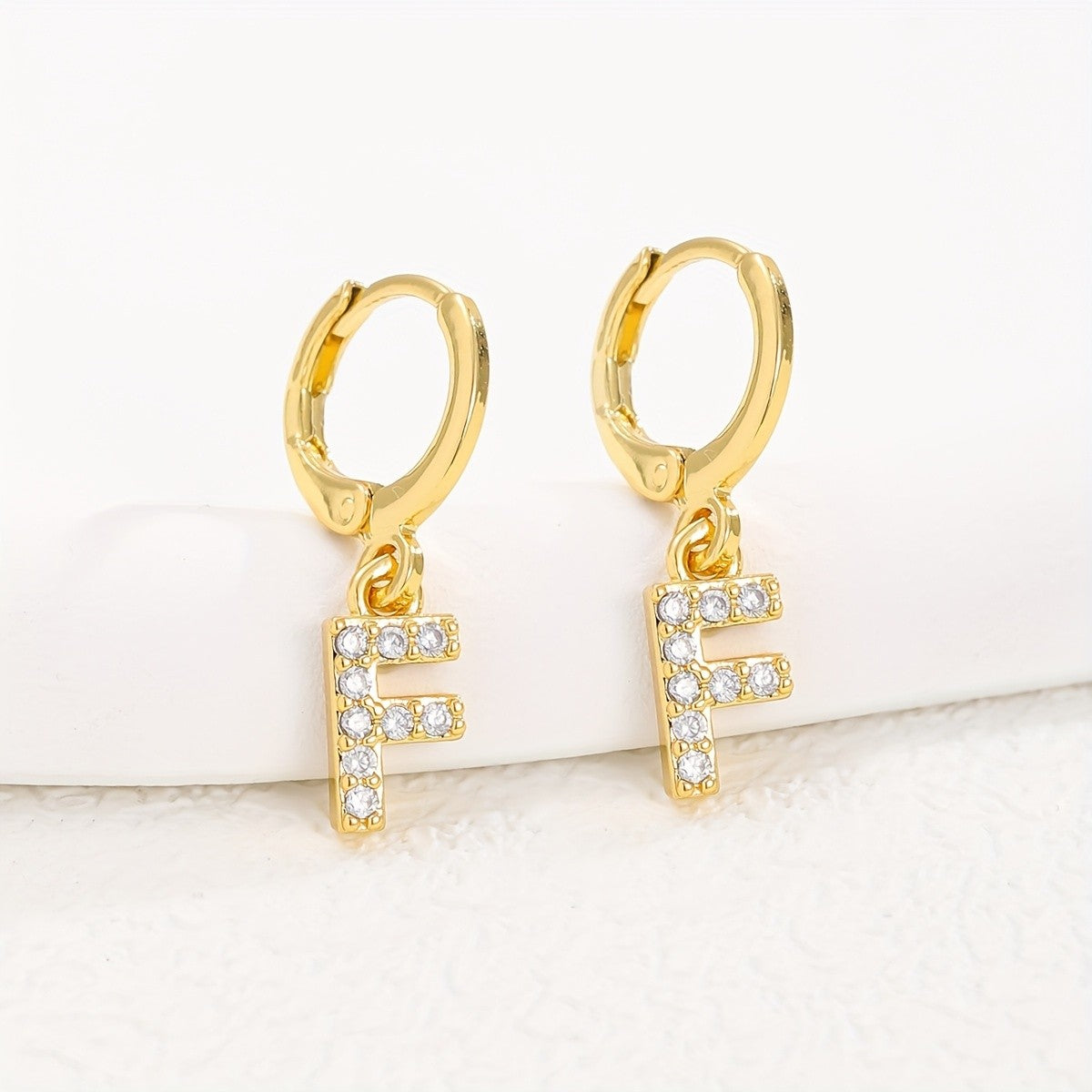 18k Dainty Initial Letter Hoop Earrings