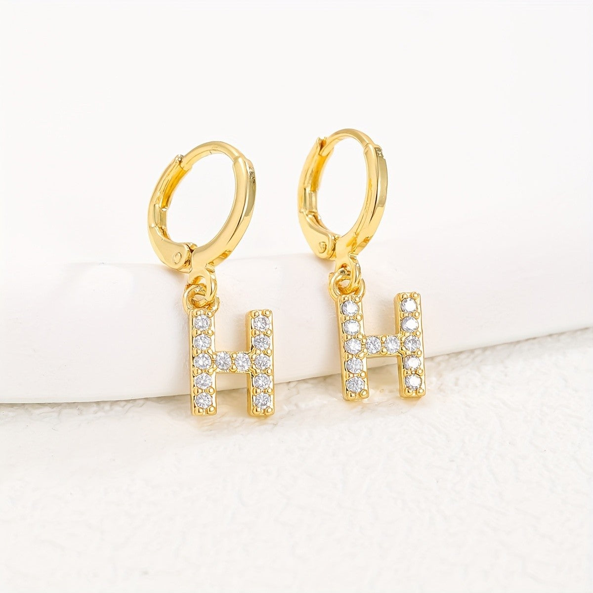 18k Dainty Initial Letter Hoop Earrings