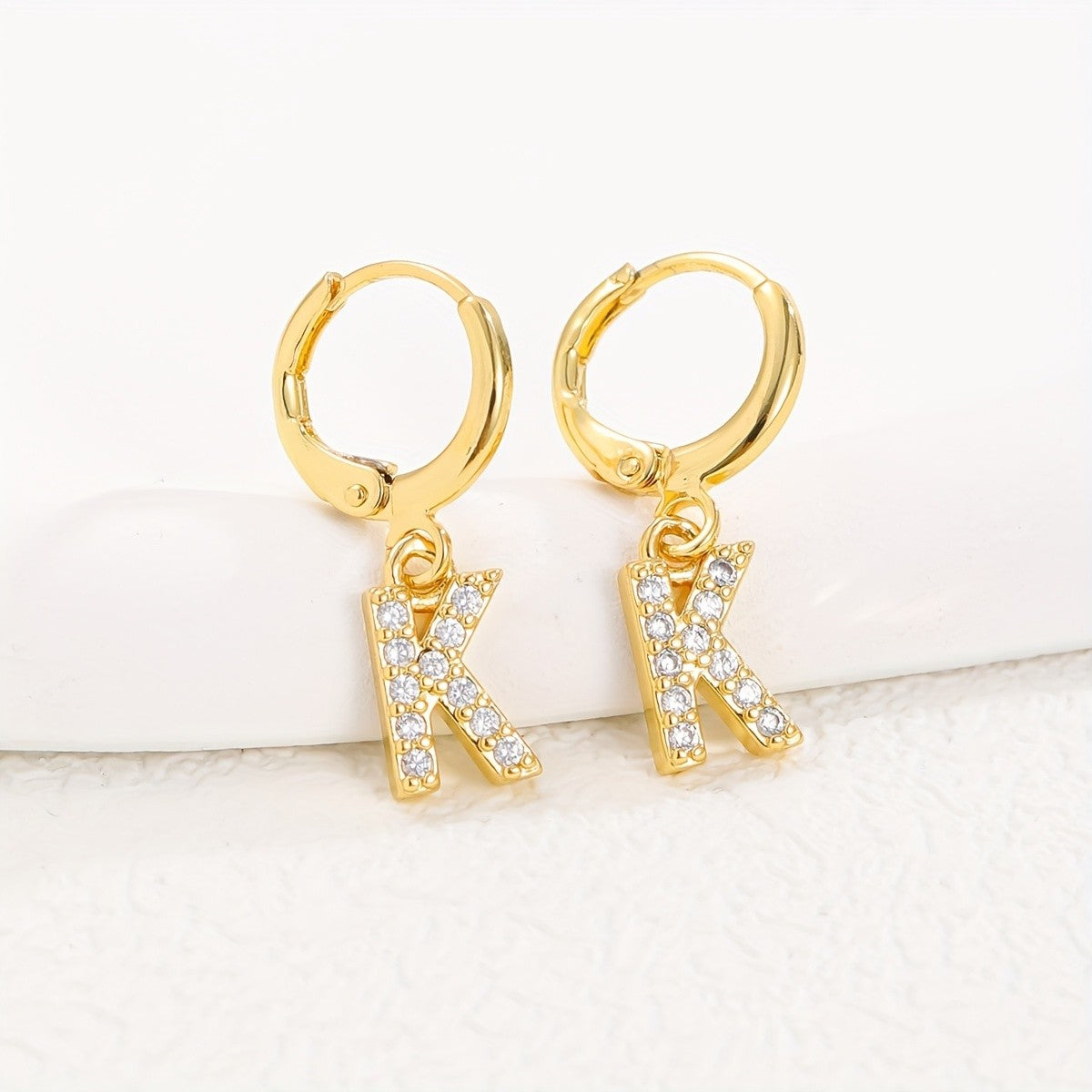 18k Dainty Initial Letter Hoop Earrings
