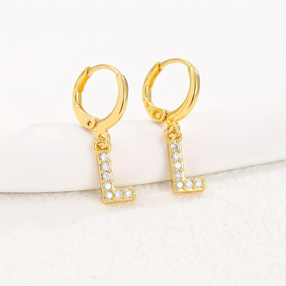 18k Dainty Initial Letter Hoop Earrings
