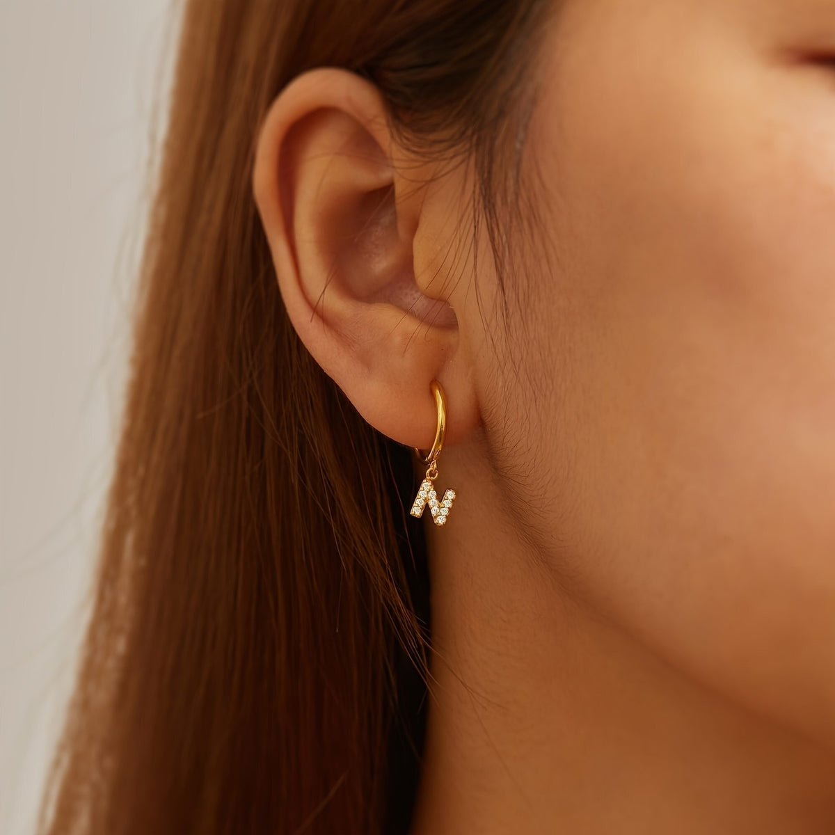 18k Dainty Initial Letter Hoop Earrings