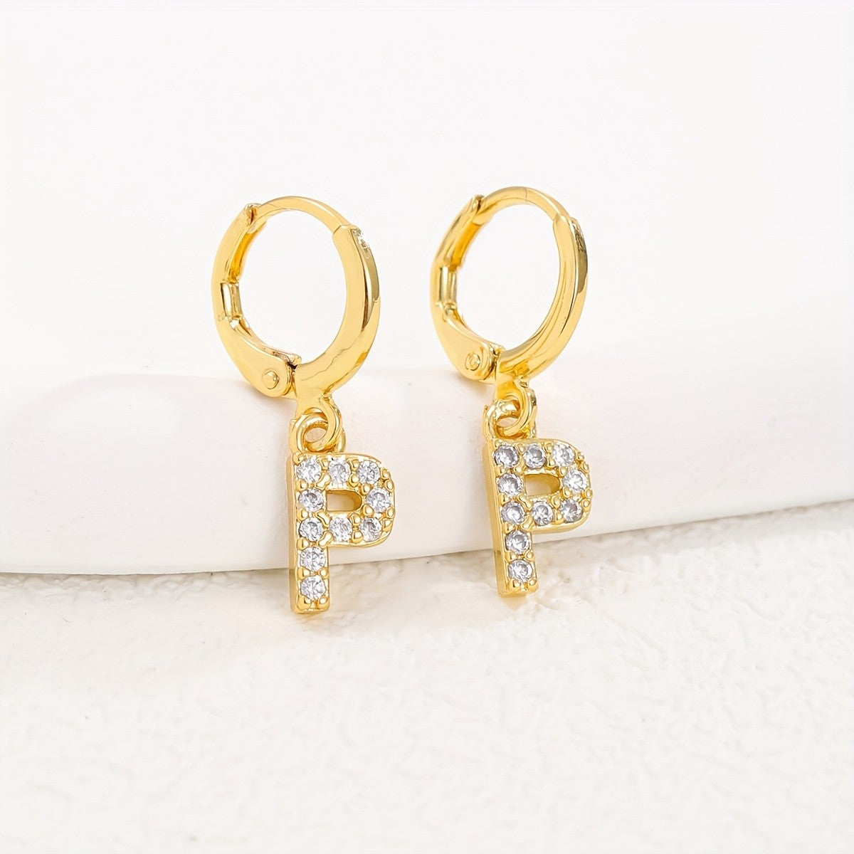 18k Dainty Initial Letter Hoop Earrings