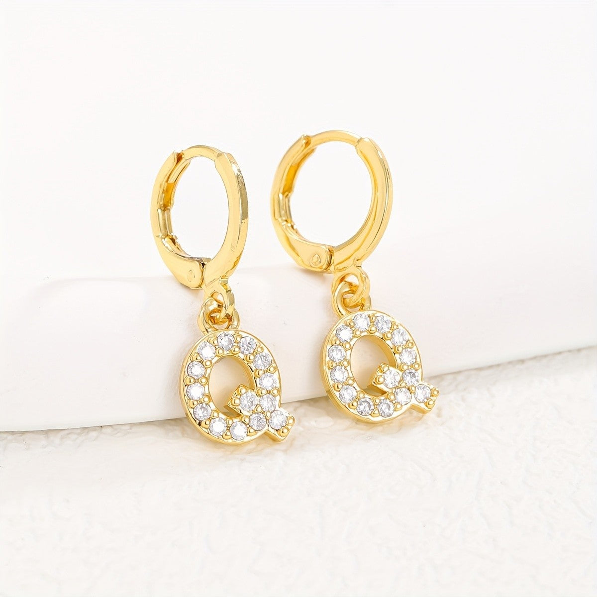 18k Dainty Initial Letter Hoop Earrings