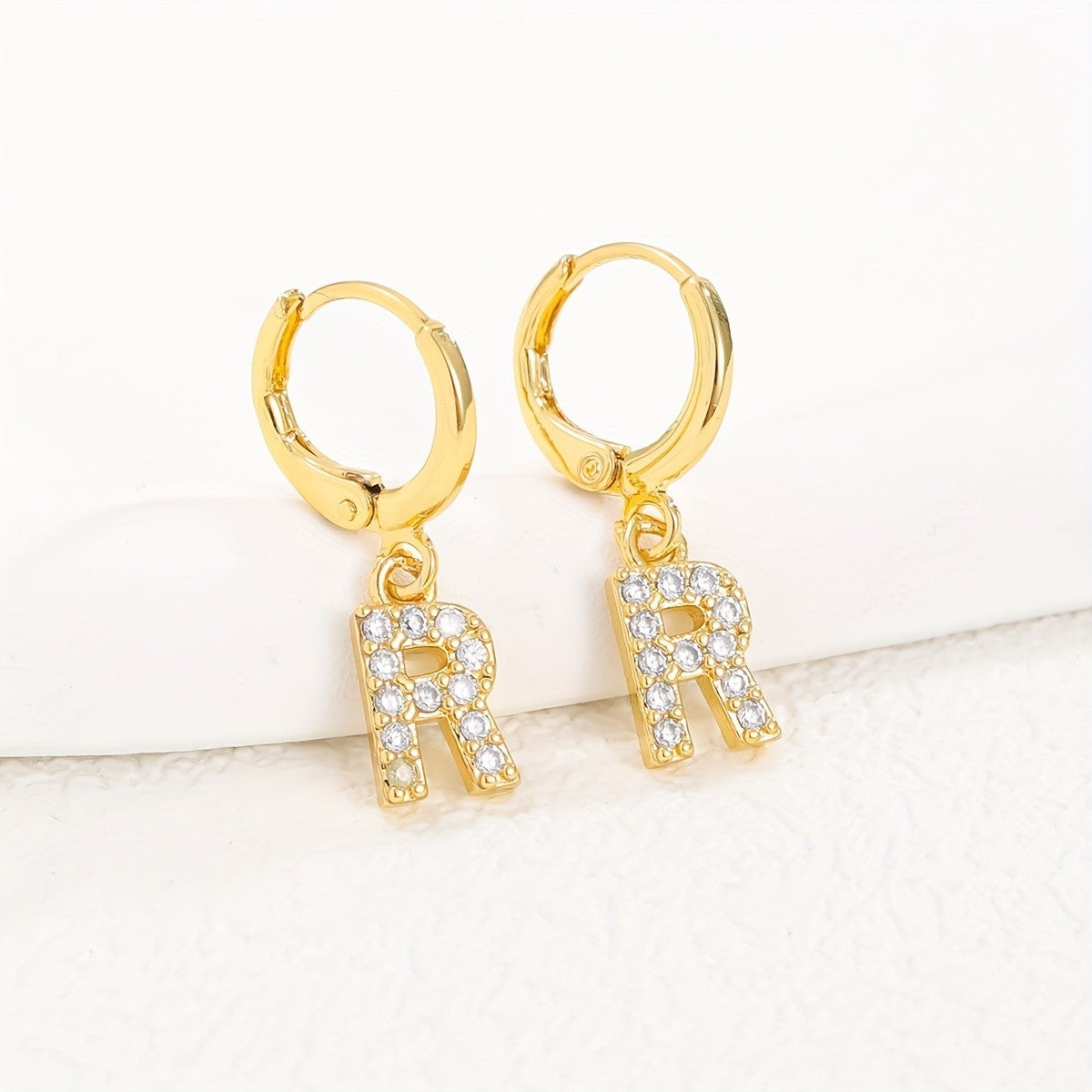 18k Dainty Initial Letter Hoop Earrings