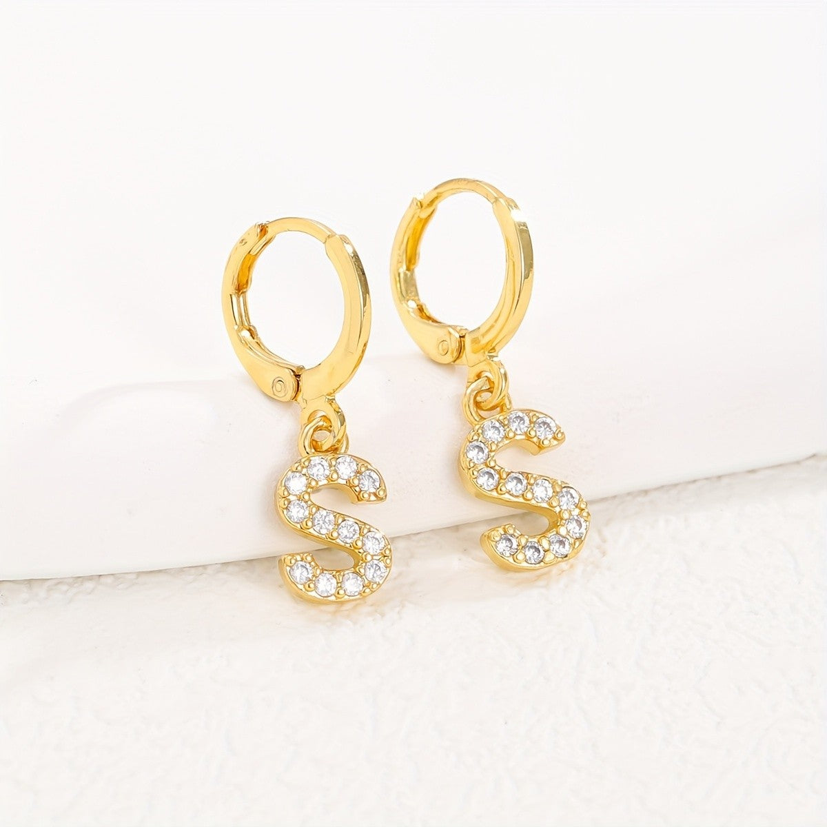 18k Dainty Initial Letter Hoop Earrings