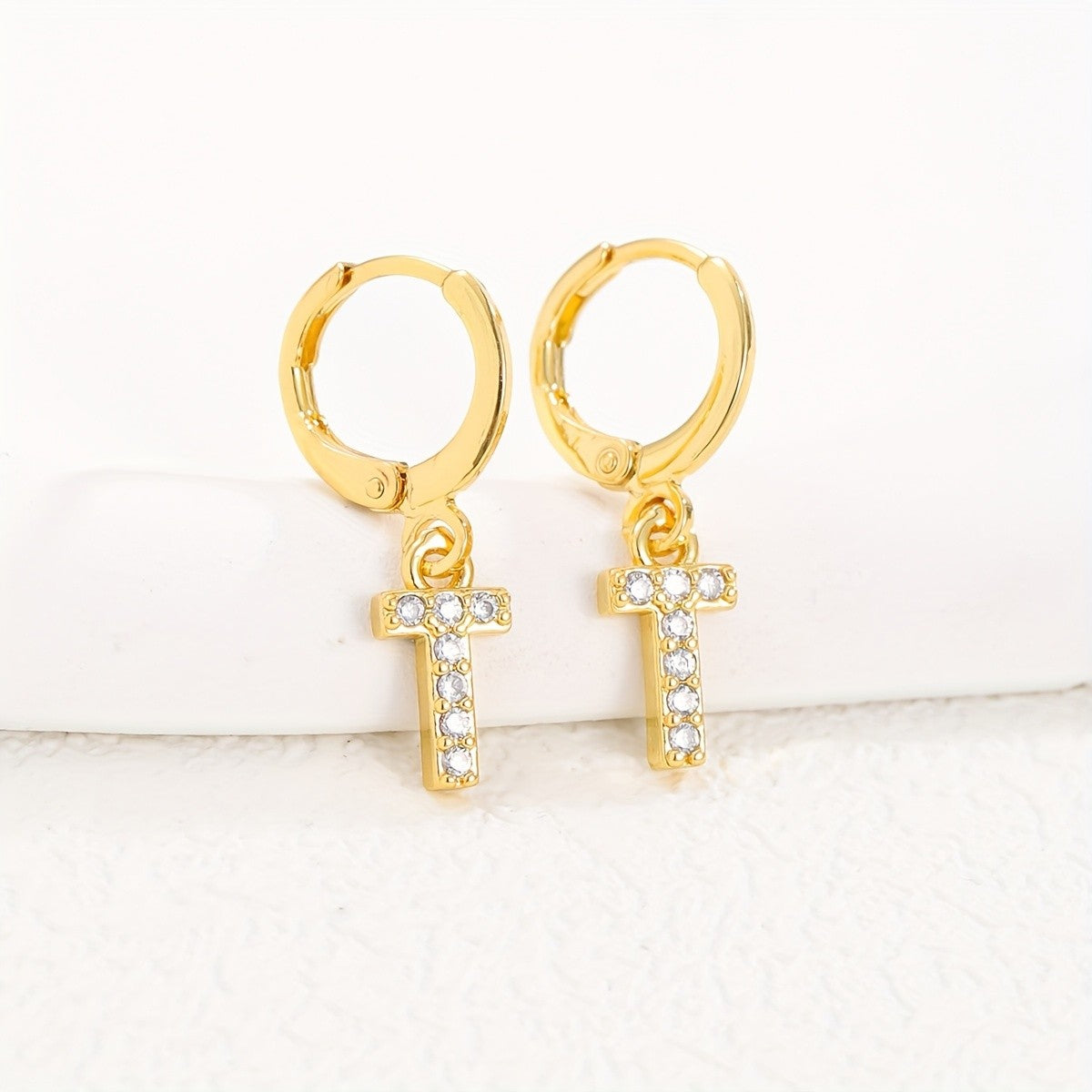 18k Dainty Initial Letter Hoop Earrings