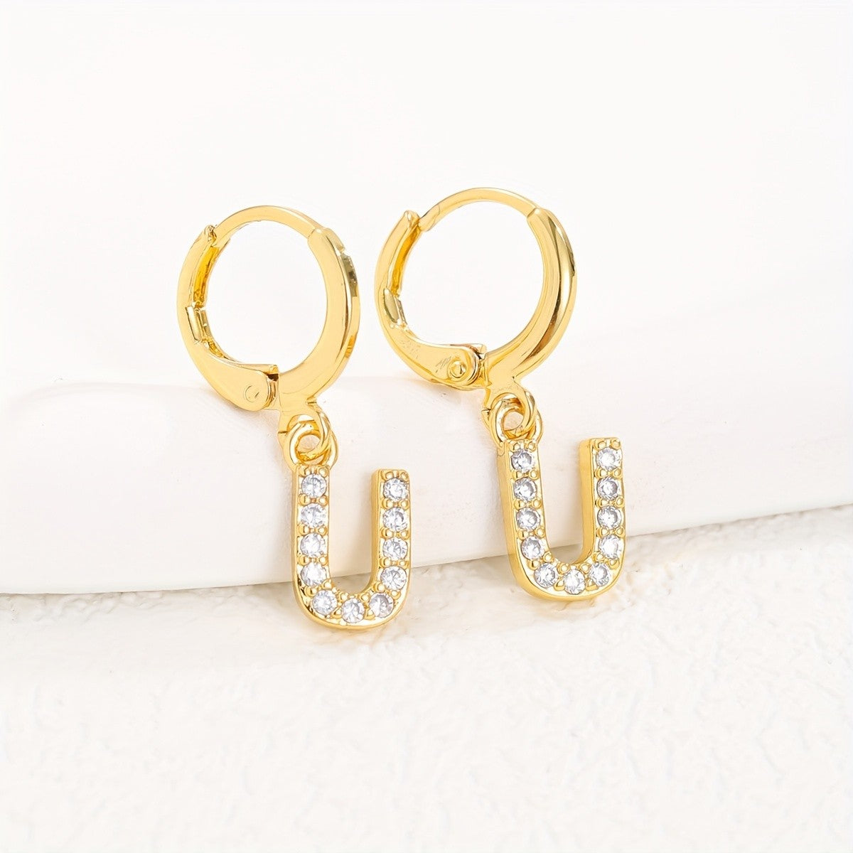 18k Dainty Initial Letter Hoop Earrings