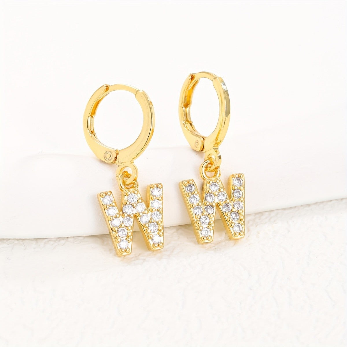 18k Dainty Initial Letter Hoop Earrings