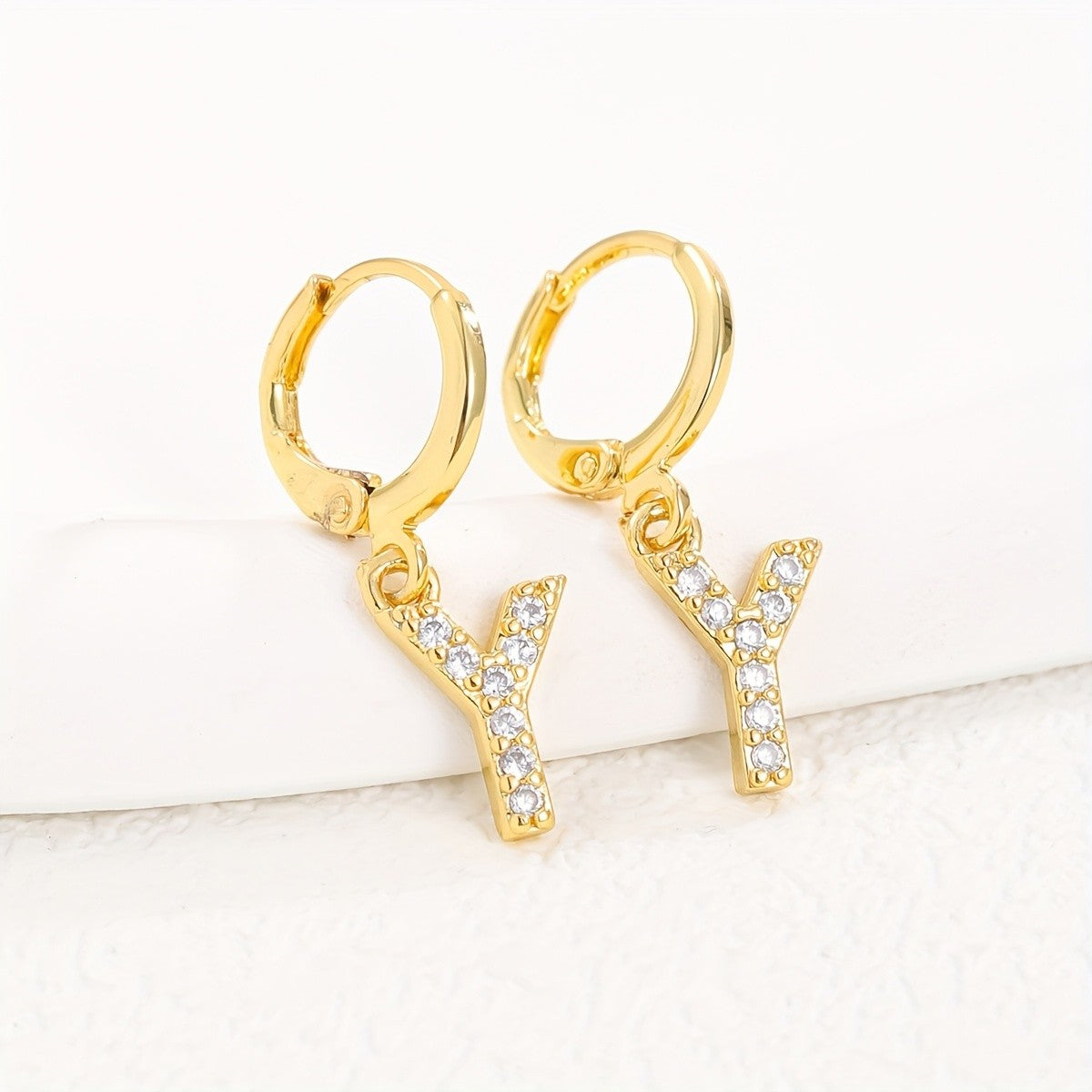 18k Dainty Initial Letter Hoop Earrings