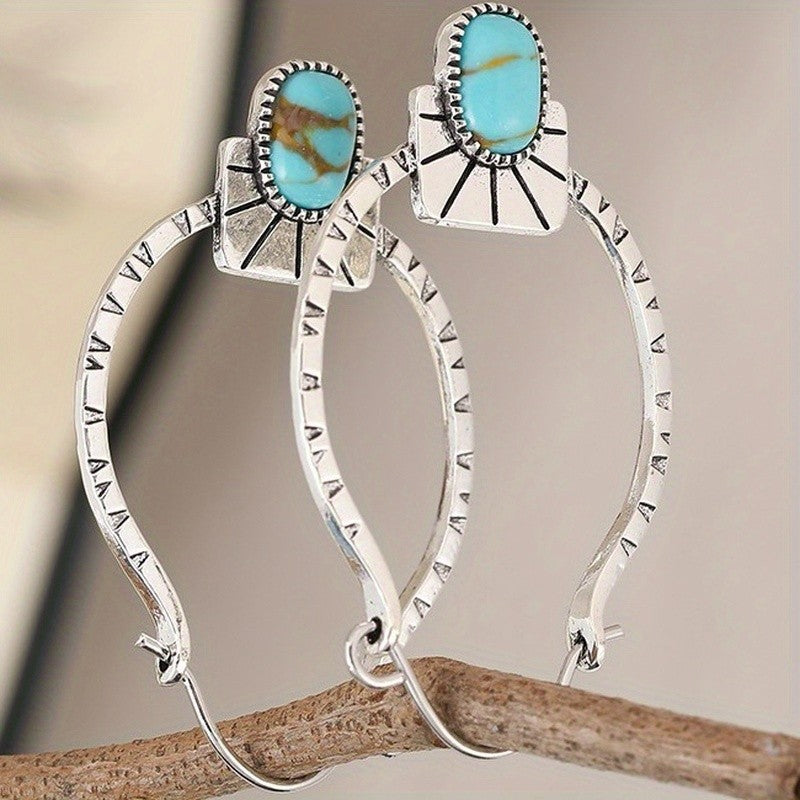 Boho Vintage Turquoise Sunburst Hoop Earrings