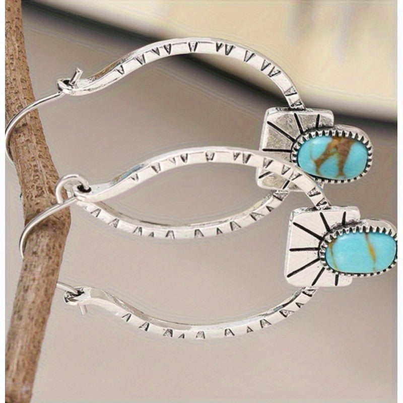 Boho Vintage Turquoise Sunburst Hoop Earrings