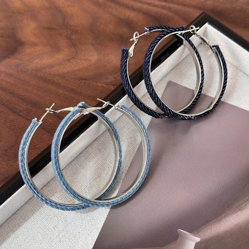 Boho Denim Wrapped Hoop Earrings