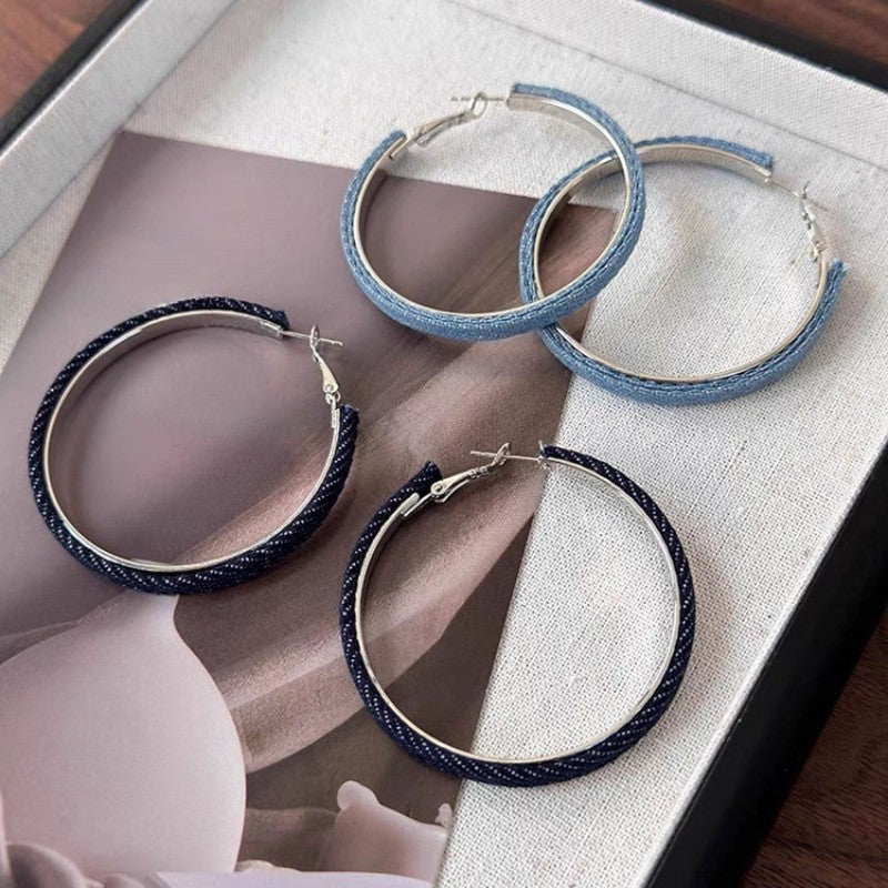 Boho Denim Wrapped Hoop Earrings