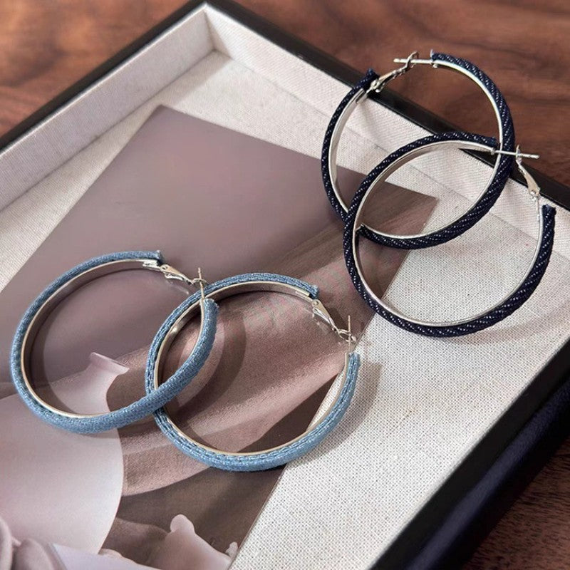 Boho Denim Wrapped Hoop Earrings