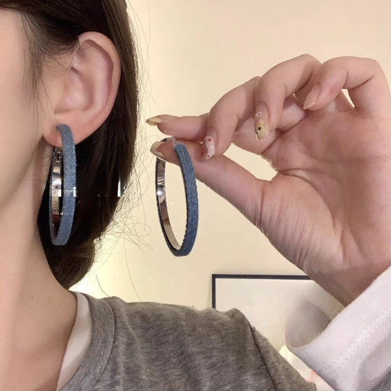 Boho Denim Wrapped Hoop Earrings