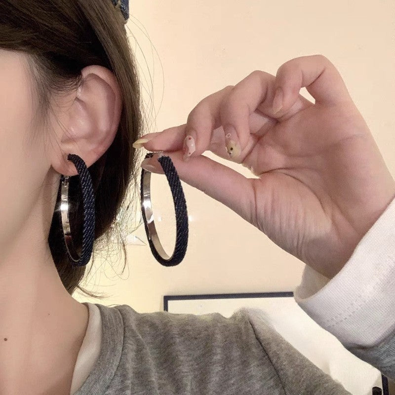 Boho Denim Wrapped Hoop Earrings