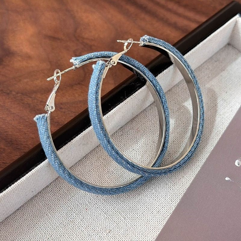 Boho Denim Wrapped Hoop Earrings