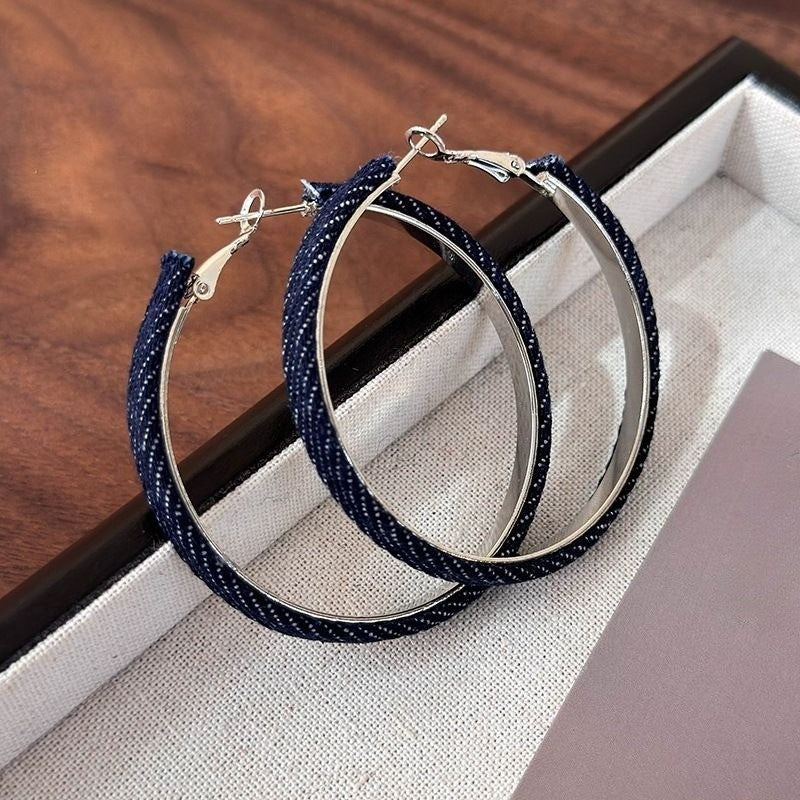 Boho Denim Wrapped Hoop Earrings