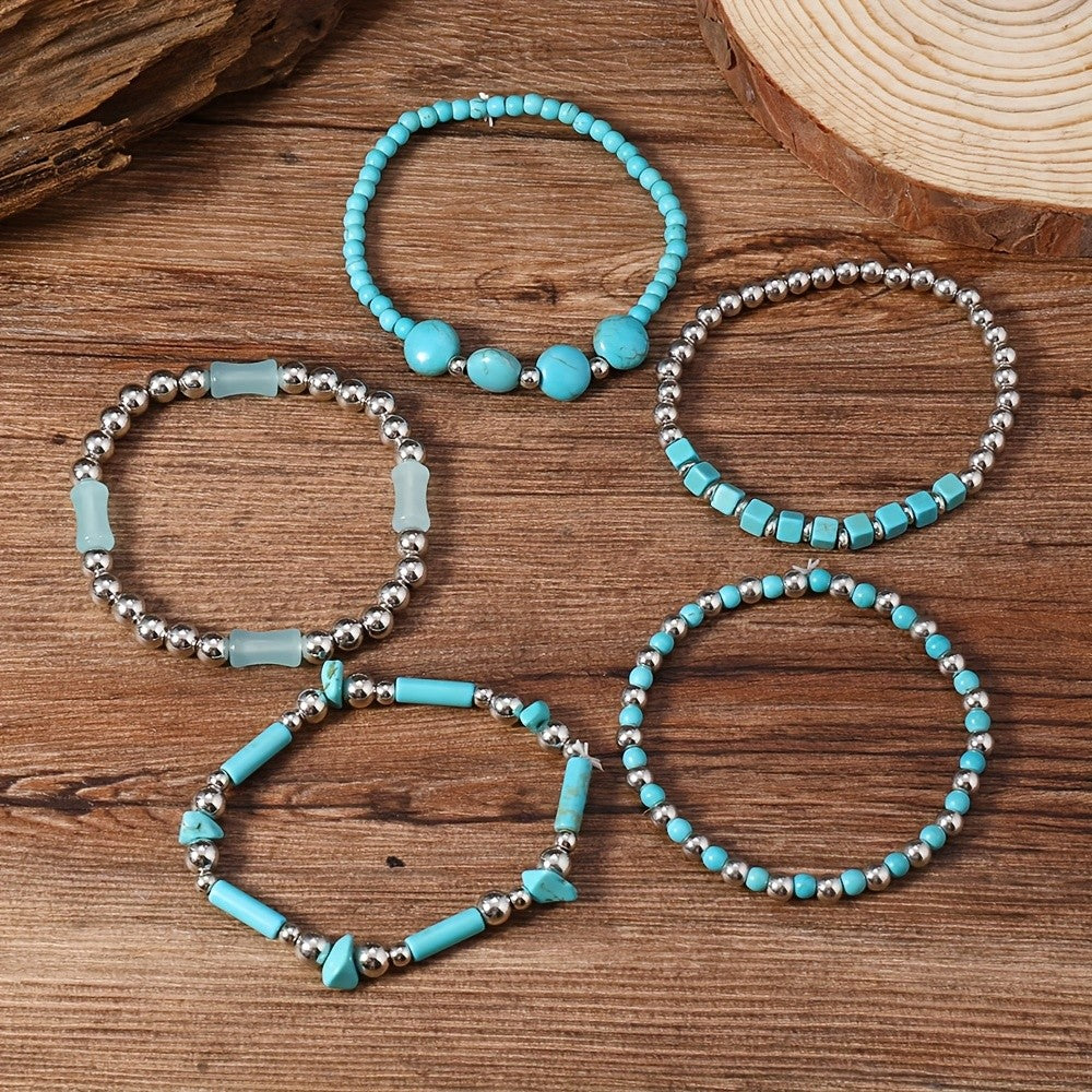 Boho Layered Turquoise Bead Bracelet Set