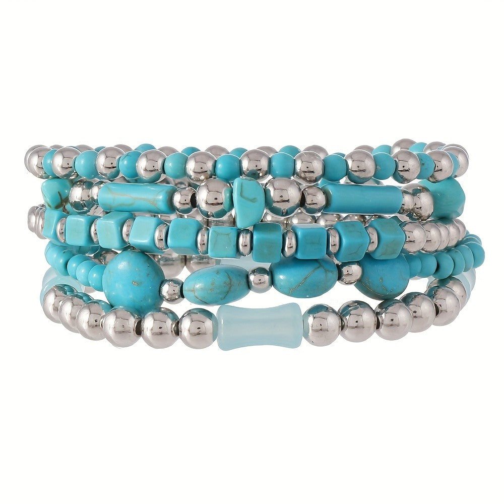 Boho Layered Turquoise Bead Bracelet Set