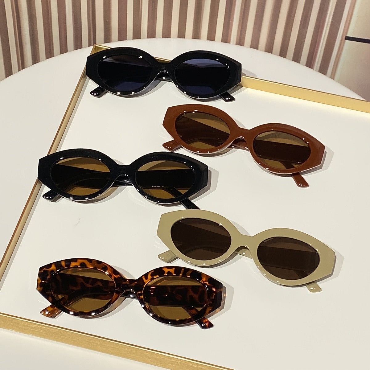 5pc Classy Retro Oval Sunglasses Set