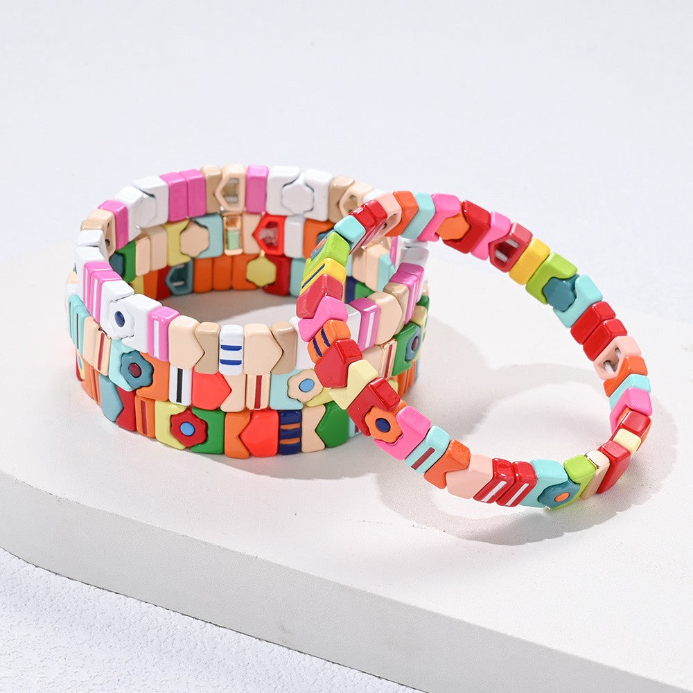 Boho Multicolor Square Bead Bracelet
