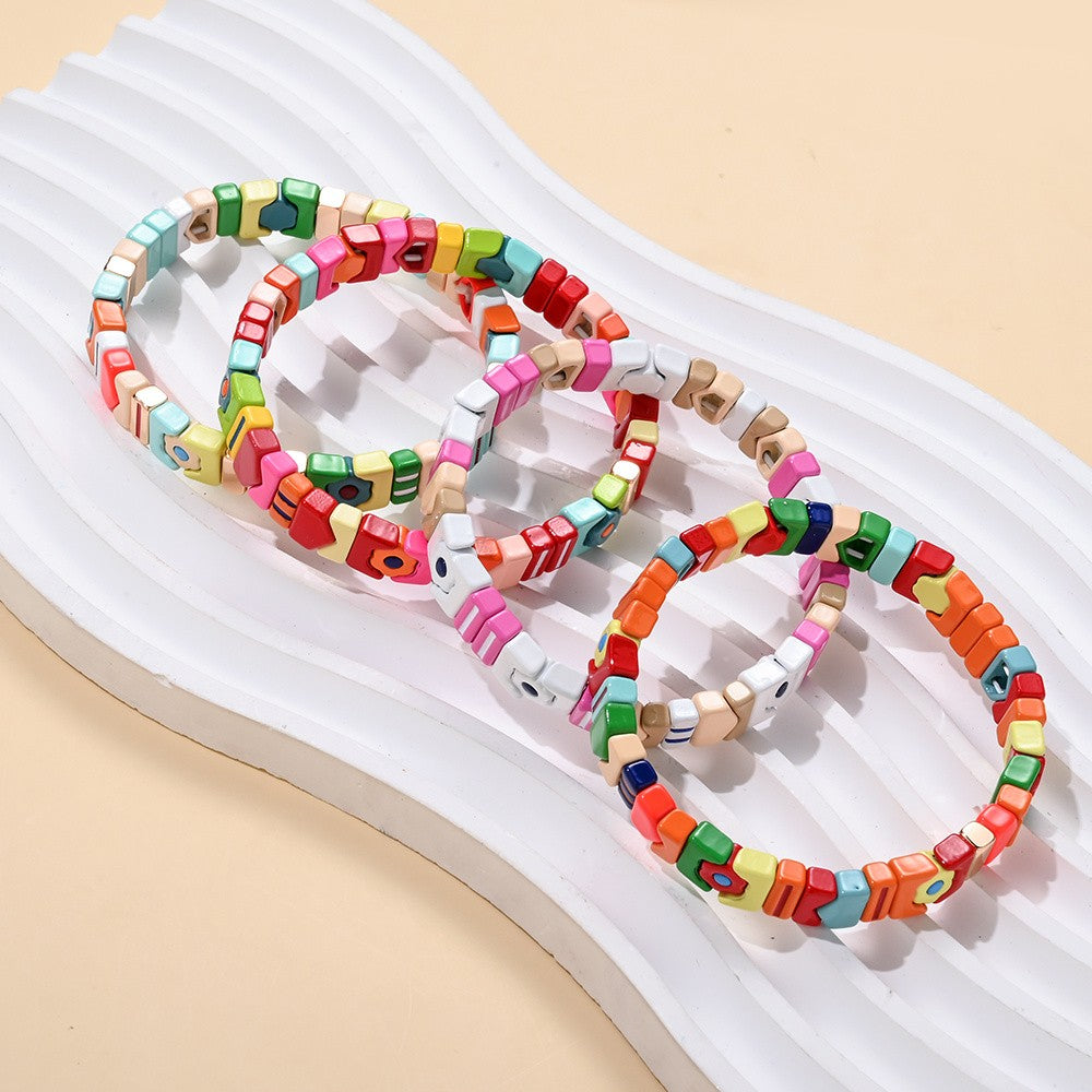 Boho Multicolor Square Bead Bracelet