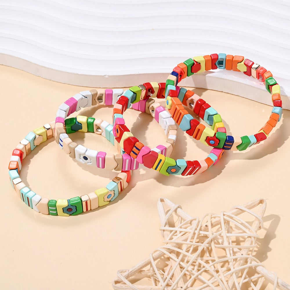 Boho Multicolor Square Bead Bracelet
