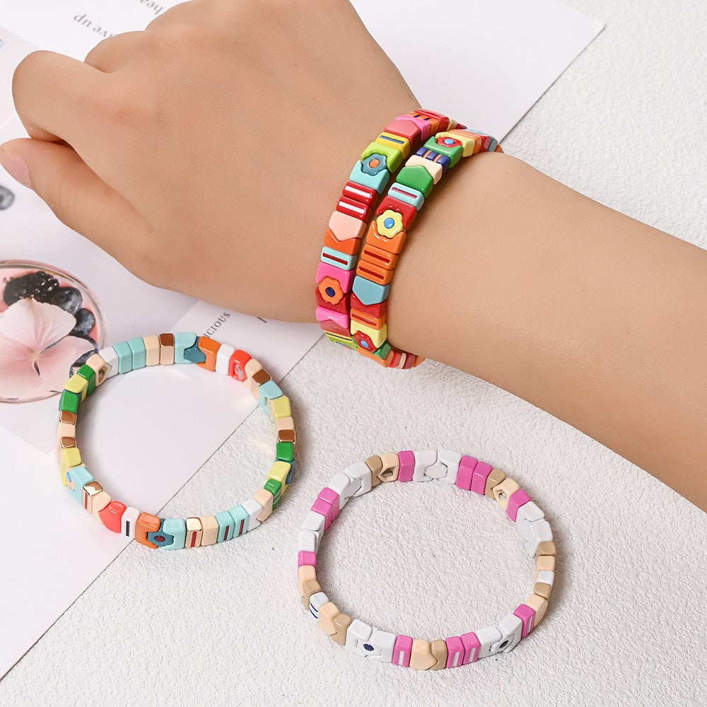 Boho Multicolor Square Bead Bracelet