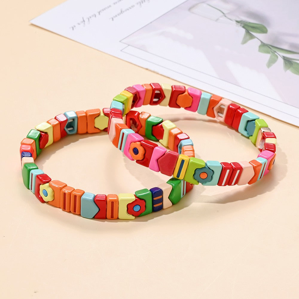 Boho Multicolor Square Bead Bracelet