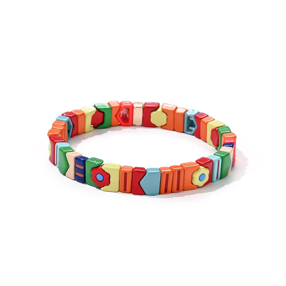 Boho Multicolor Square Bead Bracelet