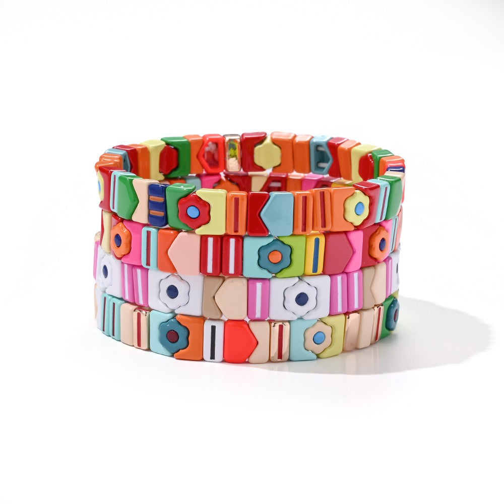 Boho Multicolor Square Bead Bracelet