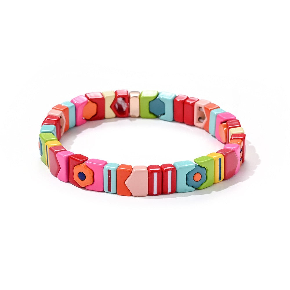 Boho Multicolor Square Bead Bracelet