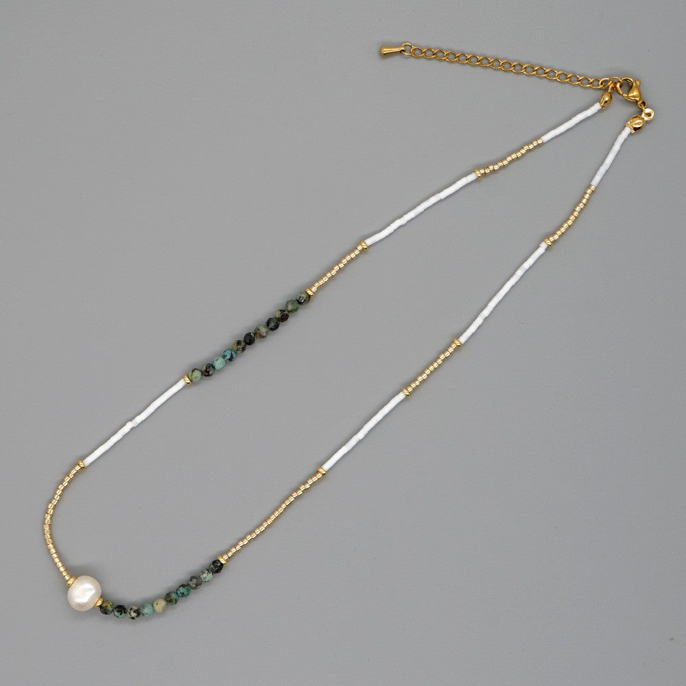 Dainty Shell Bar Pearl Necklace