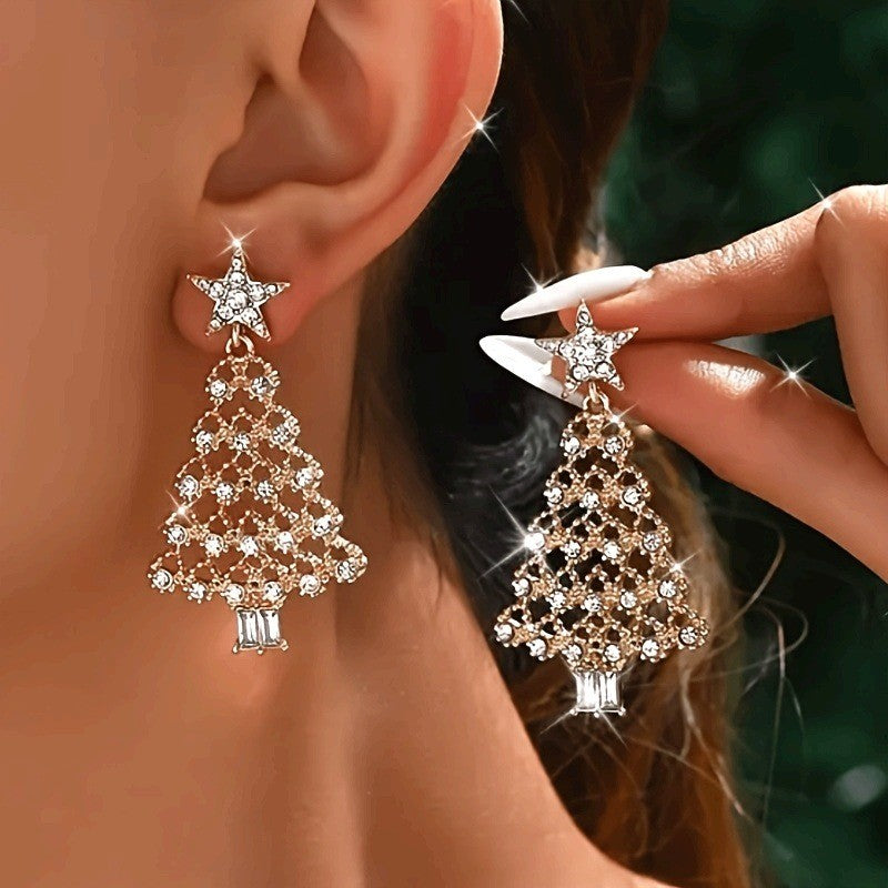 Classy Zirconia Christmas Tree Drop Earrings