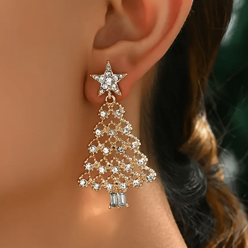 Classy Zirconia Christmas Tree Drop Earrings
