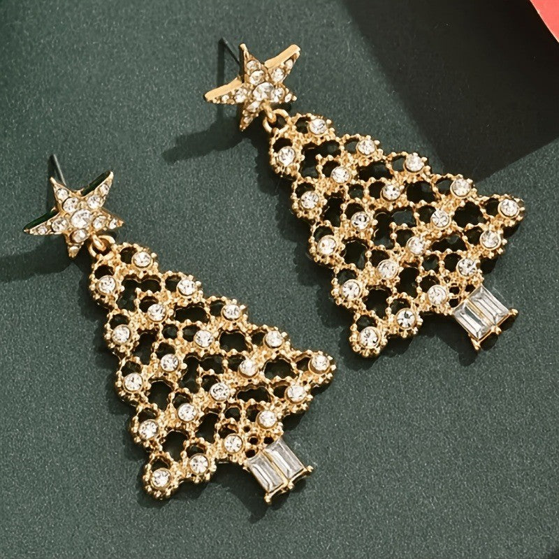 Classy Zirconia Christmas Tree Drop Earrings