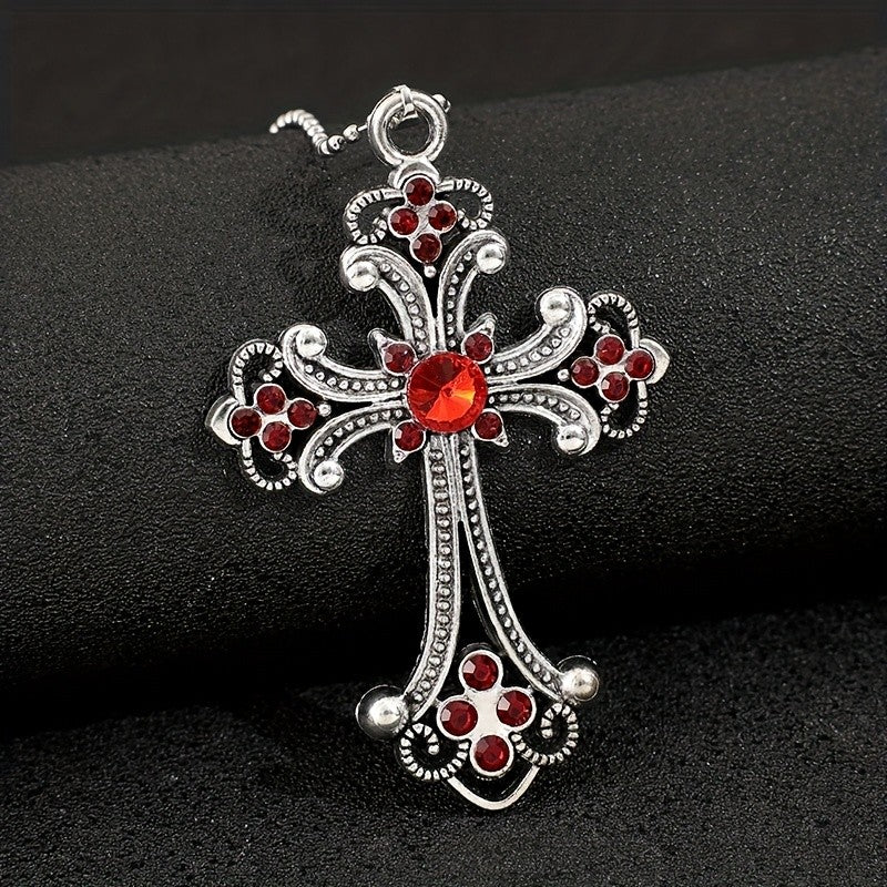 Romantic Pink Gemstone Cross Necklace