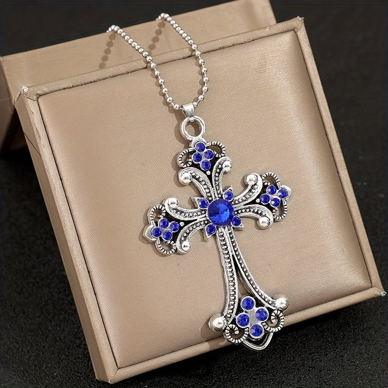 Romantic Pink Gemstone Cross Necklace