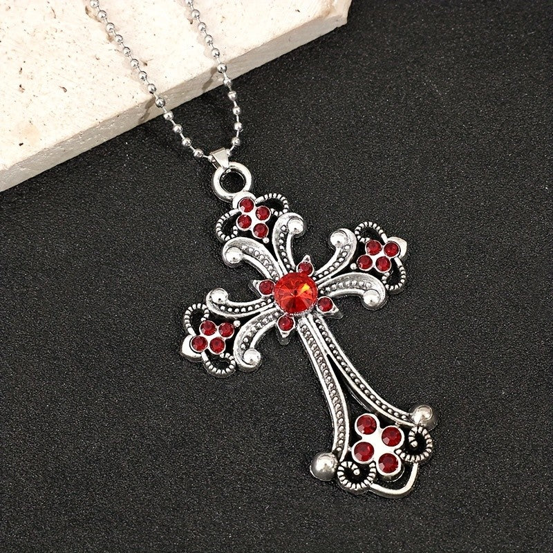 Romantic Pink Gemstone Cross Necklace