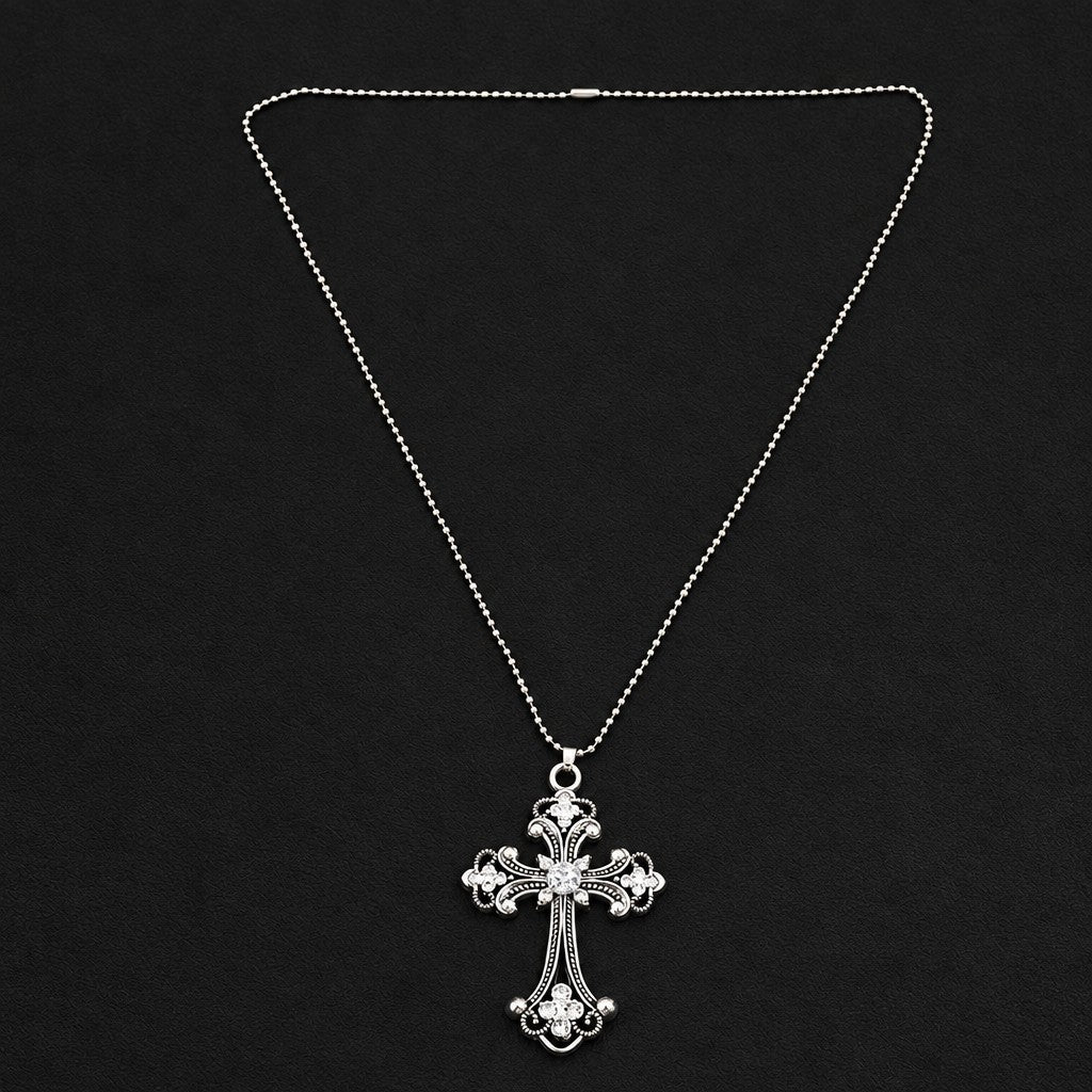 Romantic Pink Gemstone Cross Necklace