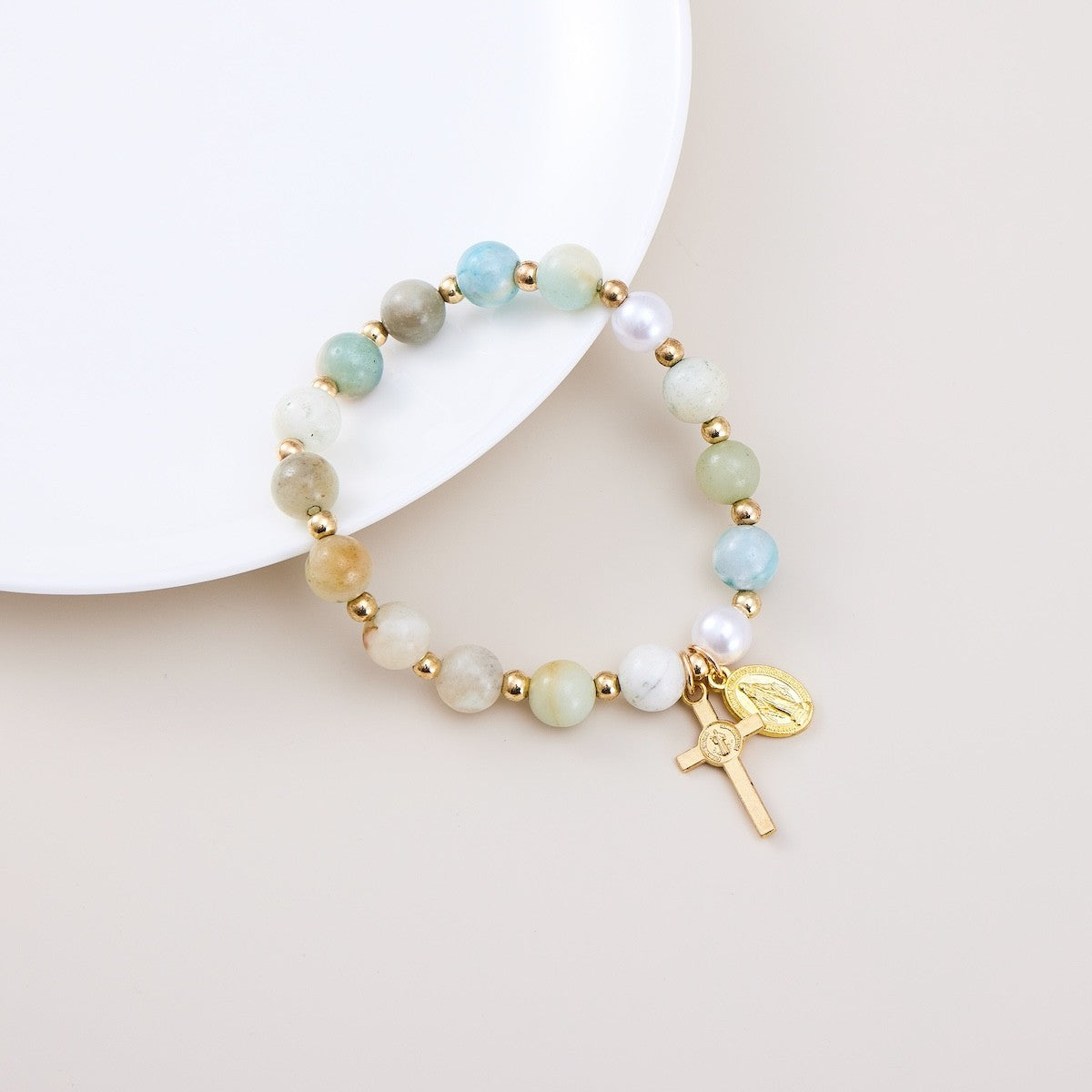 Boho Pastel Bead Virgin Mary Bracelet