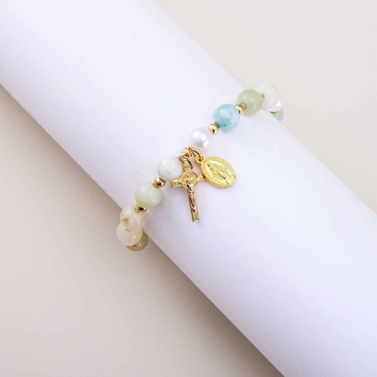Boho Pastel Bead Virgin Mary Bracelet