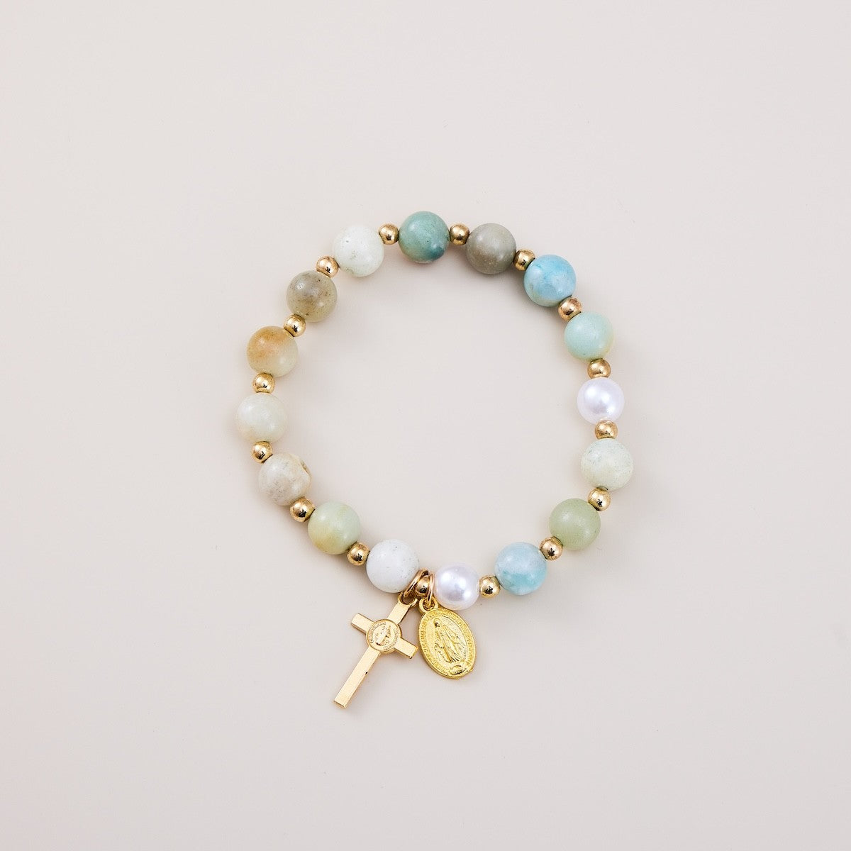 Boho Pastel Bead Virgin Mary Bracelet