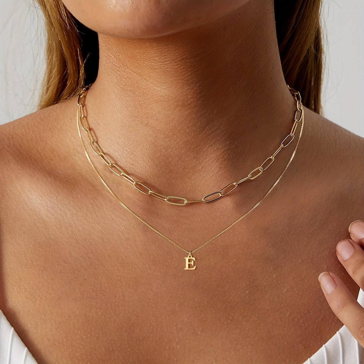 Dainty Initial Letter Double Layer Necklace