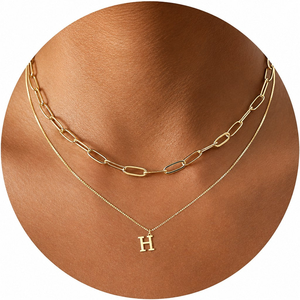 Dainty Initial Letter Double Layer Necklace