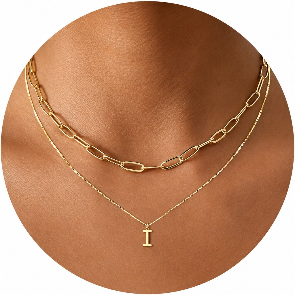 Dainty Initial Letter Double Layer Necklace