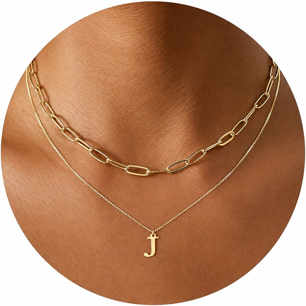 Dainty Initial Letter Double Layer Necklace