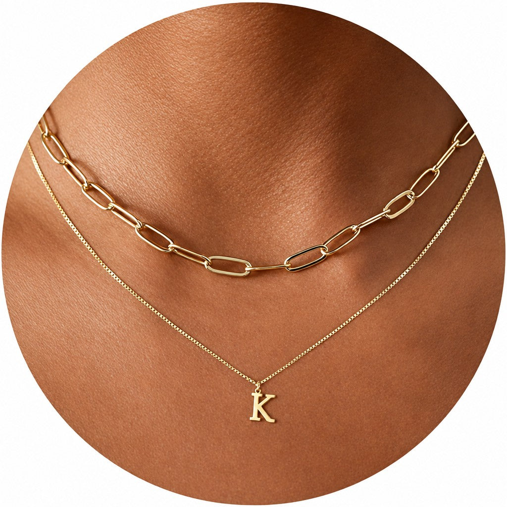 Dainty Initial Letter Double Layer Necklace