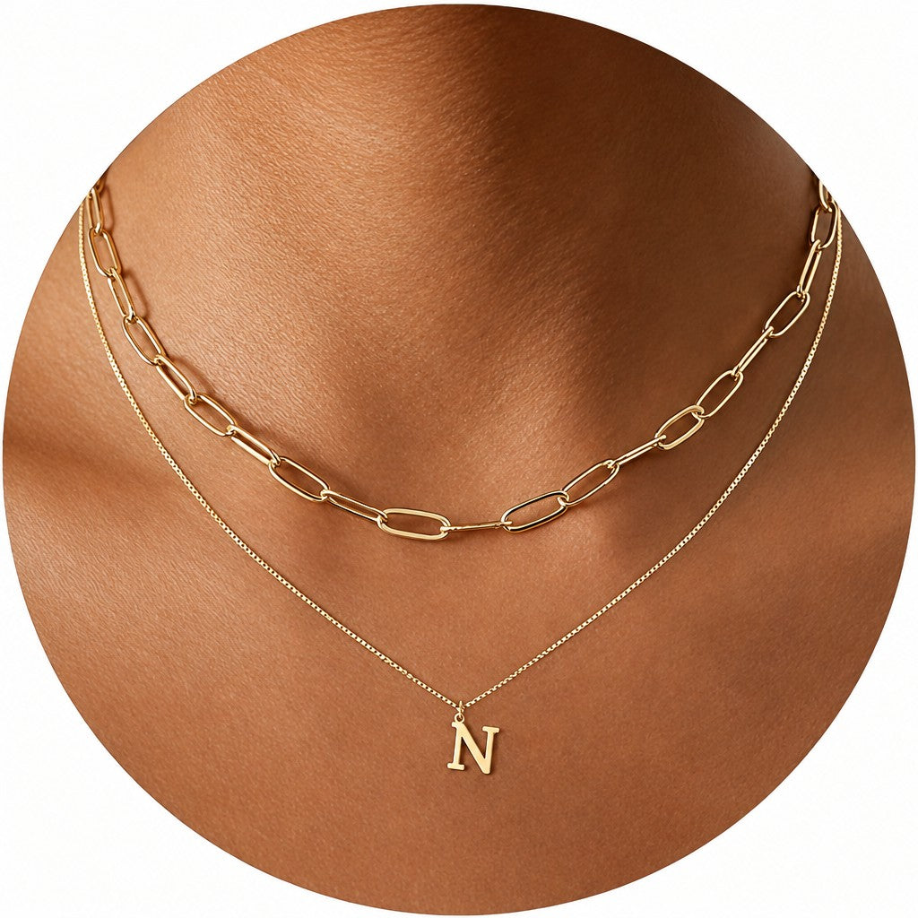 Dainty Initial Letter Double Layer Necklace